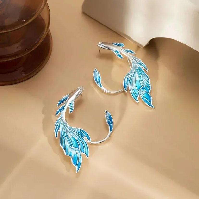 Fashion Blue Painted Elf Ear Cuffs For Women Fish Animal Clip Earrings Fairy Wings Without Piercing Wedding Jewelry Accessories