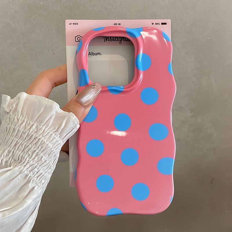 Cute Glossy Polka Dots Phone Case for iPhone 17 Air 16 15 14 13 Pro Max Lovely Shockproof Protective Wave Edges Back Cover
