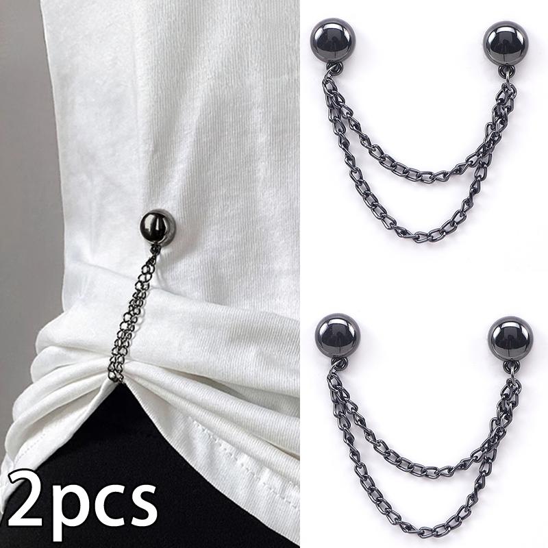 2Pcs Multi-Function Magnetic Clothing Clip With Chain Metal Buttons Clip Clothes Scarf Trouser Legs Cuff Fixing Magnet Pin