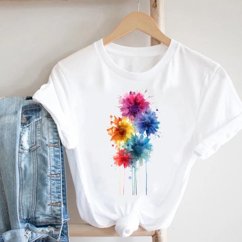 (Asian Size) T Shirt Fashion Women sweet watercolor butterfly trend Clothing Casual Top Short Sleeve Tee Print Lady Female Graphic T-shirts