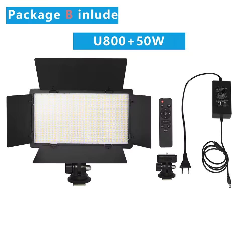 U600 U800+ LED Video Light Photo Studio Lamp Bi-Color 3200K-5600k Dimmable with Tripod Stand Remote for Video Recording Para
