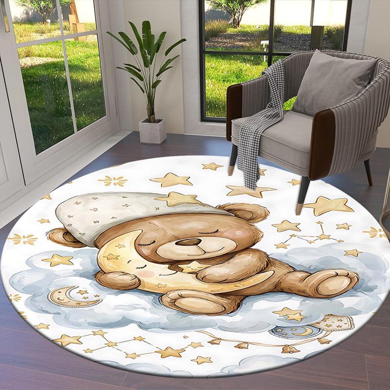 1PC Bear Cloud Non-Slip Floor Round carpet, Office, family, bedroom, Large Area Rug Indoor Rugs, Durable Polyester-L0410