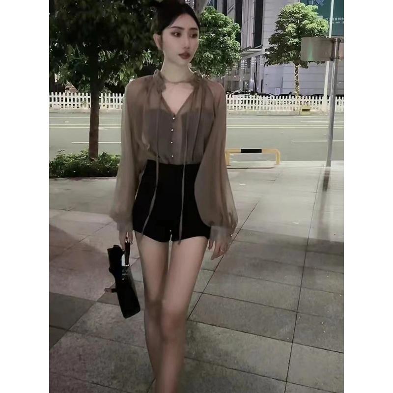 2024 Blusas De Mujer Shirts for Women Y2k Long Sleeve Loose Temperament Tops Solid Bandage Ruffles Summer Vintage Sweet Blouses