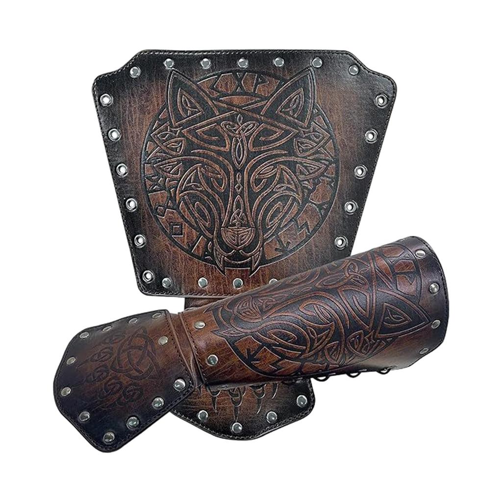 Medieval Arm Bracers Multifunction Wrist Guard PU Leather Wristband for Fancy