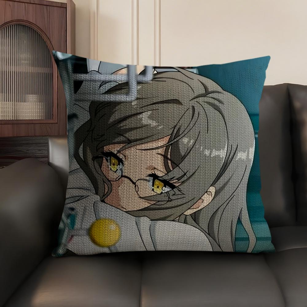 Mai SakurajimaS Anime Prints Cushion Cover Natural Linen Organic Fabric DoubleSided Printing Sofa Home Decor Gift Pillow Case
