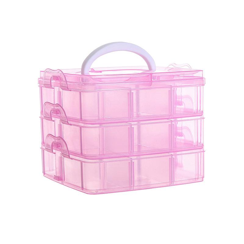 

Compact 18-Compartment Three-Layer Portable Jewelry and Tool Organizer Box рожевий