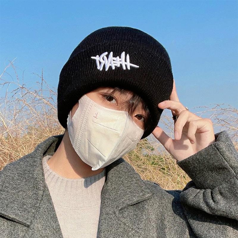 Print Embroidery Knitted Hats Korean Style Fall Winter Season All-Match For Men And Women Heat Retaining Personalized Trendy Ins Style Soft Trend