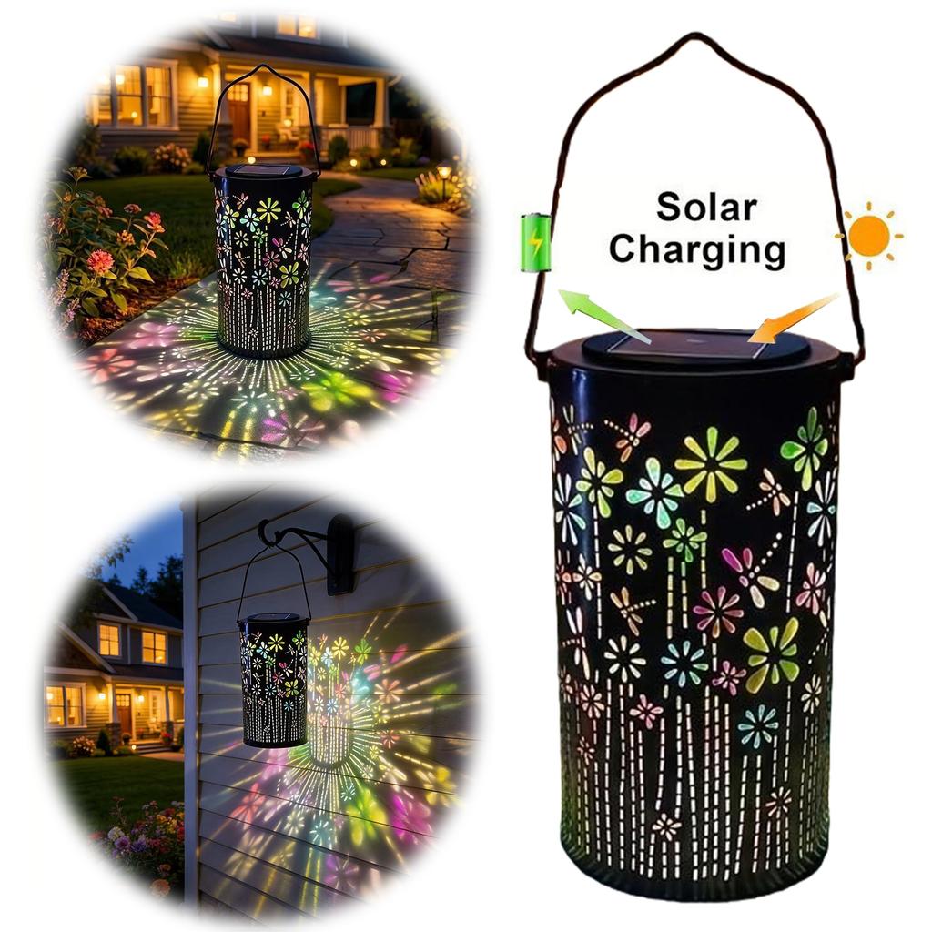 Solar Lantern Outdoor Hanging Solar Lights with Hollow Flower Pattern Waterproof LED Solar Lantern for Mom Women Mother Grandma