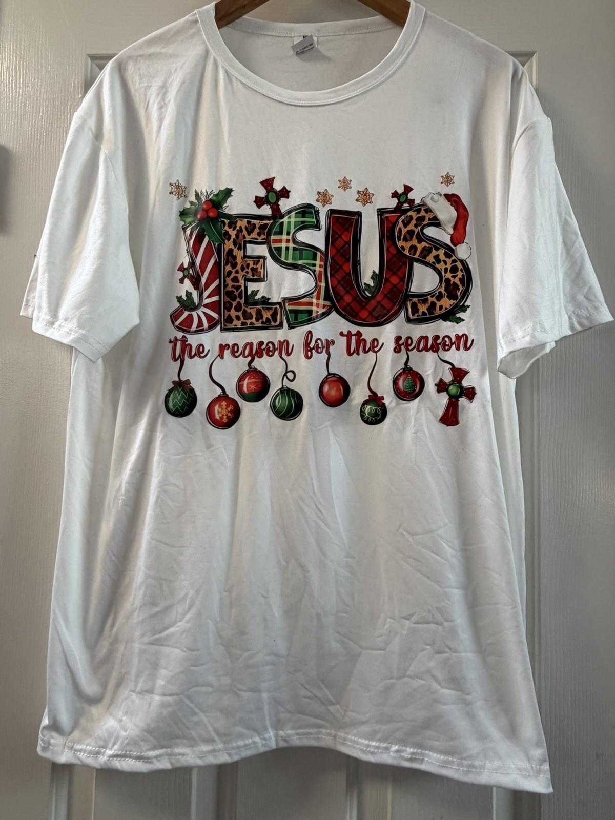 Jesus The Reason for the Season Christmas T-Shirt Christian Faith Holiday Tee 3XL
