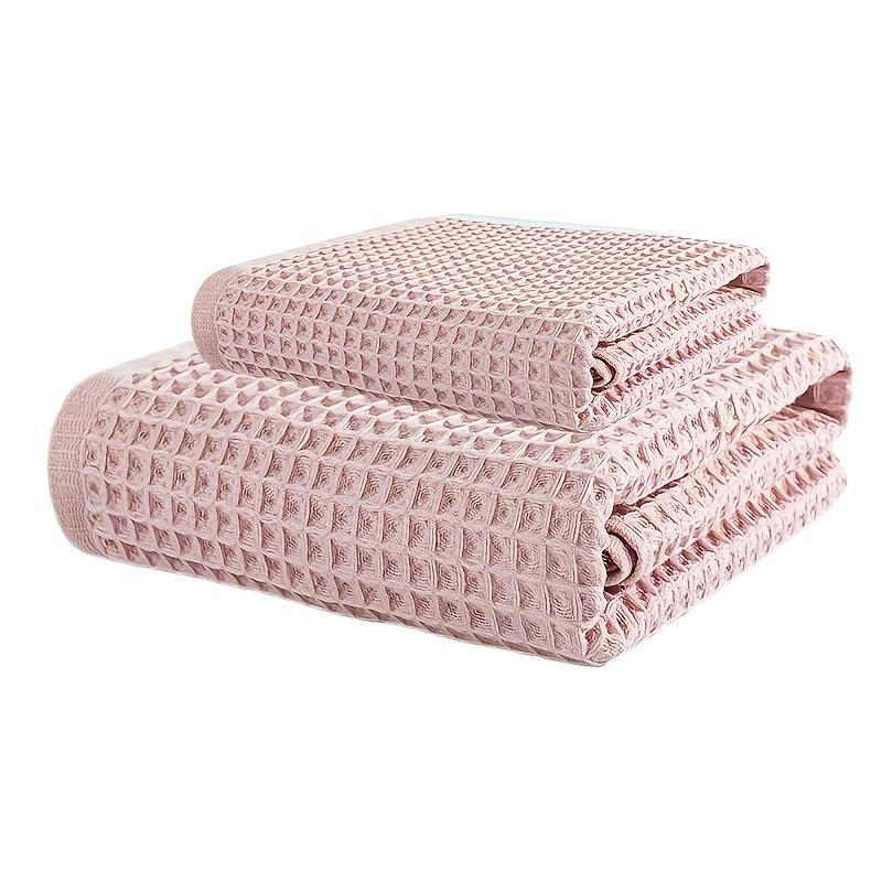 70x140cm Large Towel Modern Waffle Bath Towel Set Quick Drying Knit Fabric Plaid Pattern Soft Absorbent Cotton Solid Color
