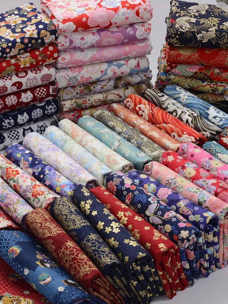 Japanese Style Fabric Pure Cotton Printed By The Meter for Clothing Hanfu Tablecloth Bag Handmade DIY Sewing Cloth Bronzing Blue