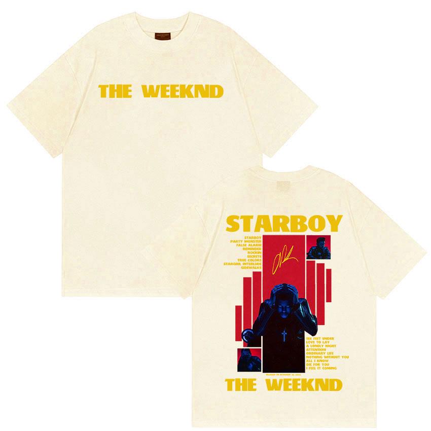 Rapper THE WEEKND STARBOY Album 2025 Merch T Shirts Men's Street Gothic Hip Hop Retro100% Cotton Short Sleeve T-shirt Y2k Streetwear
