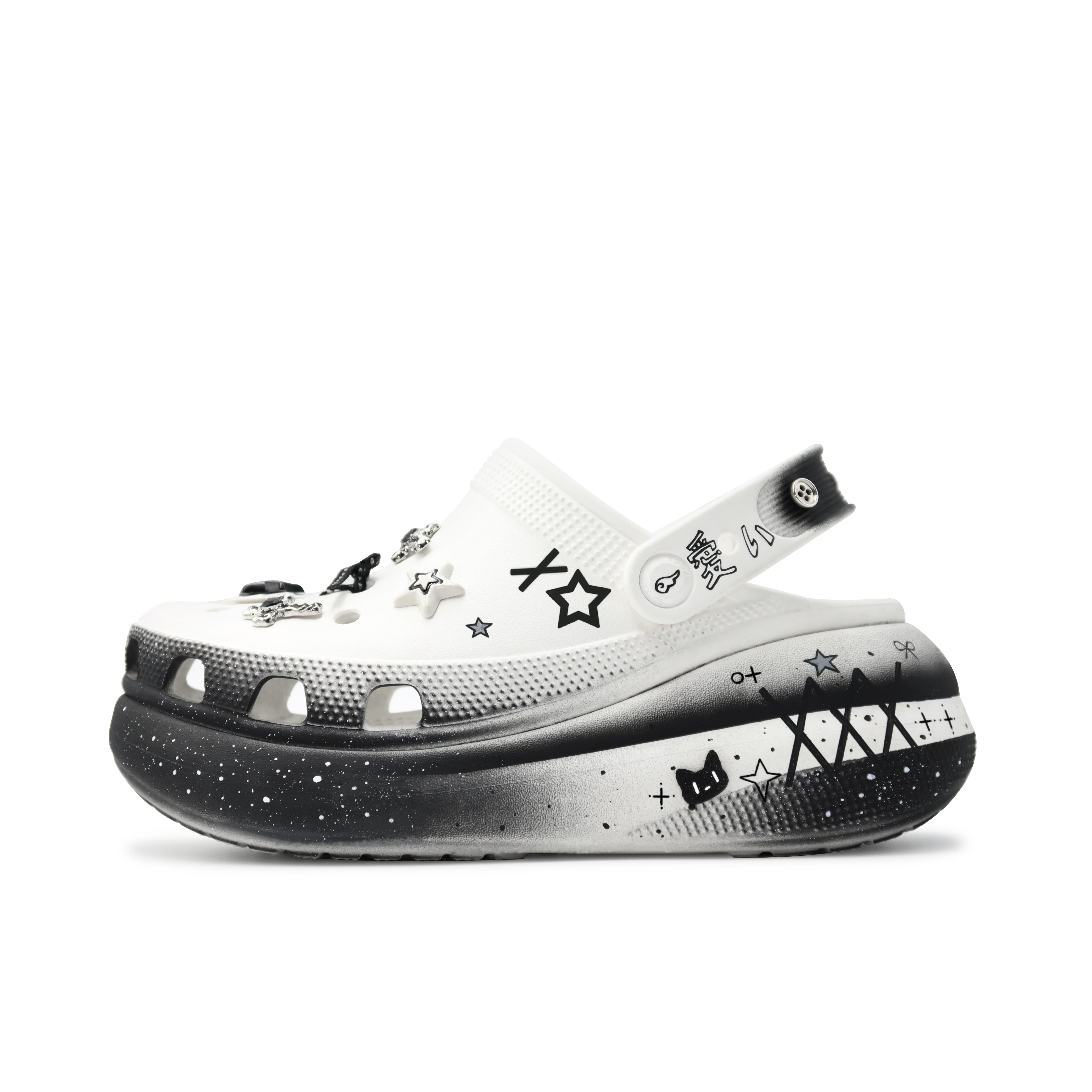 

Crocs Crush Clog Made with Stars Pure Love Simulator Subculture Y2K Mine Bow Stars Punk Splash Hole Shoes Unisex Black & White 39-40 черный белый