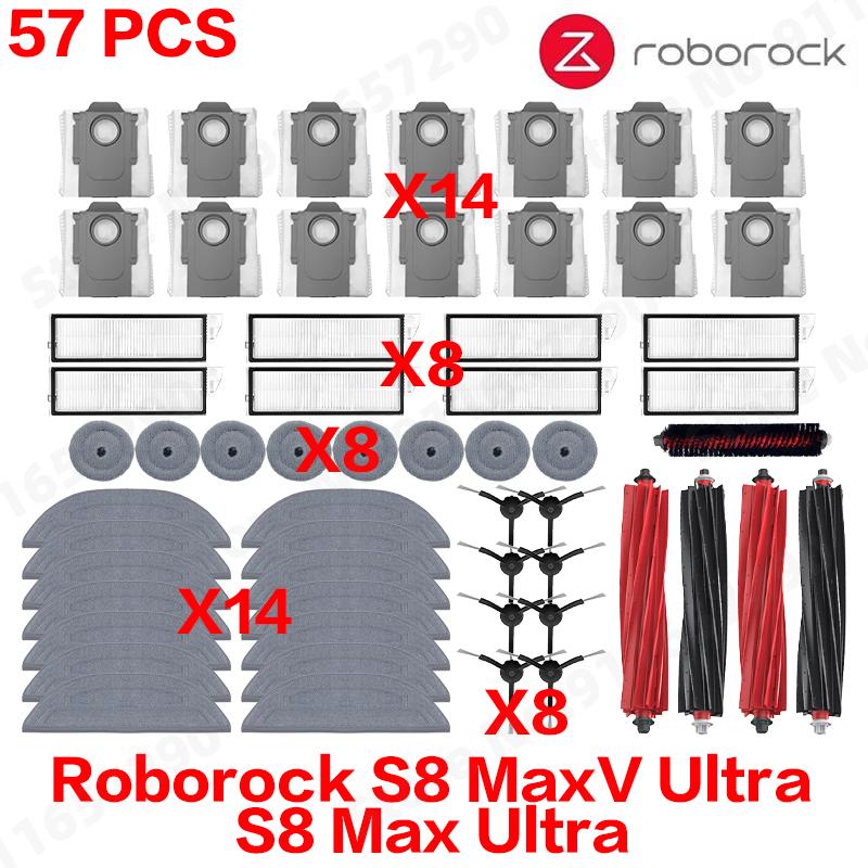 Compatible For Roborock S8 MaxV Ultra, S8 Max Ultra Replacement Parts Main Side Brush Hepa Filter Mop Cloth Dust Bag Accessories