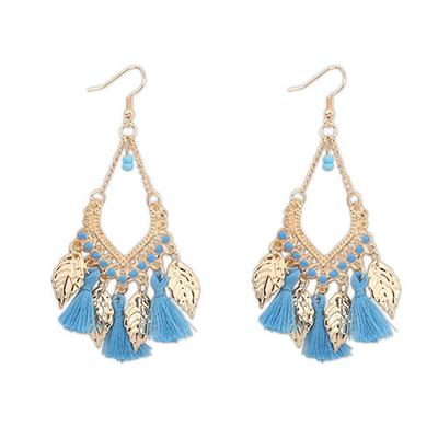Fashion, Fashion Gold Leaf Wool Tassel Earrings