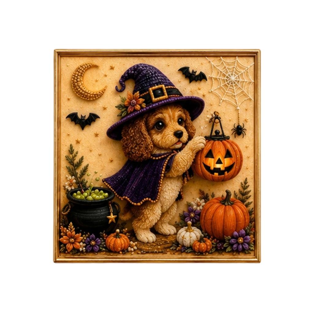 Kit for Adults Kids Halloween Dog Design DIY 5D Set with Round Drills