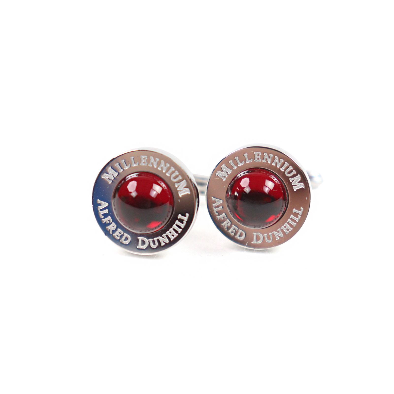 

Excellent Dunhill Cufflinks Engraved logo Round shape Silver Red Colored stone Used