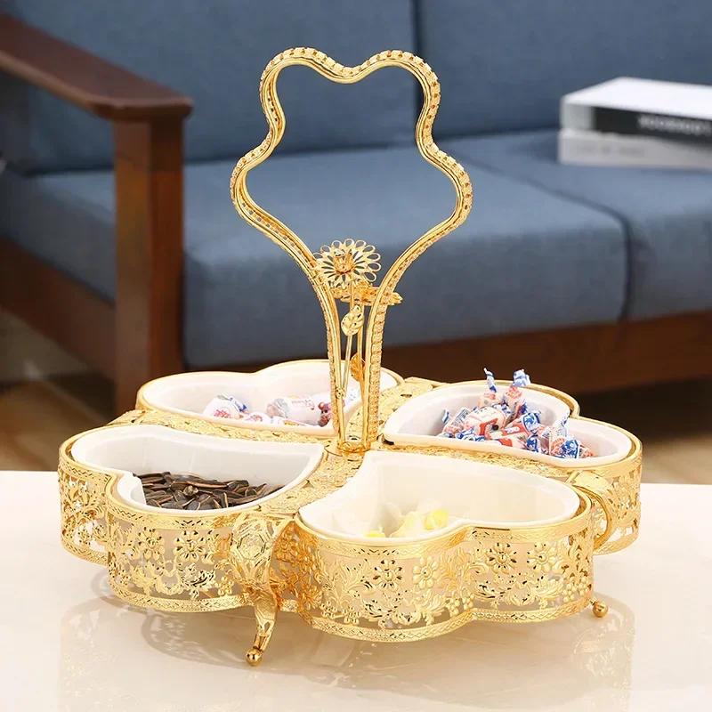 Luxury Fruit Plates Home Creative Fashion Fruit Bowl Living Room European Style Partition with Cover Candy Dried Fruit Tray