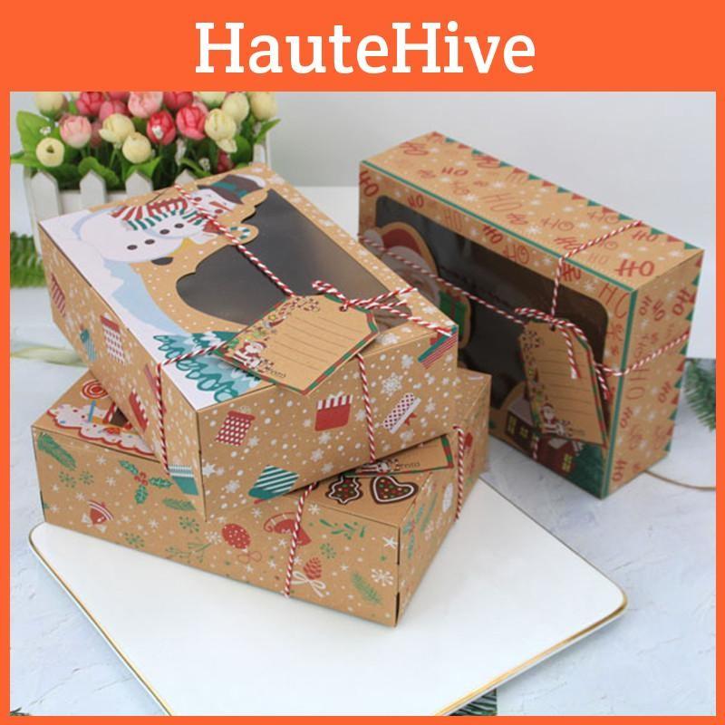 Kraft Paper 12pcs Christmas Gift Candy Cookie Muffin Cake Boxes Bakery Portable