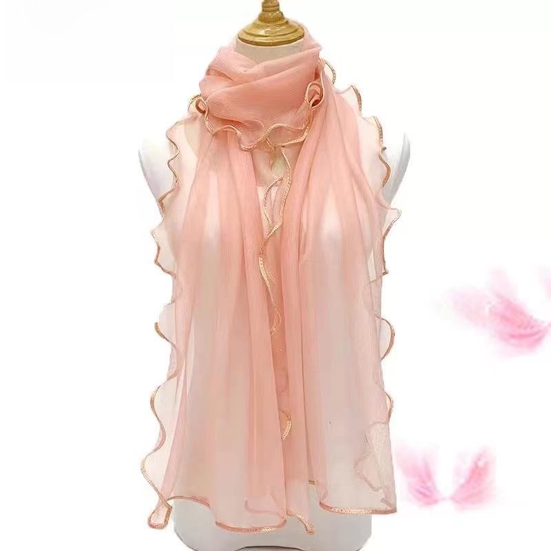 Gold Silk Ruffled Scarf: Elastic, Warm, and Curled for Dance or Daily Wear