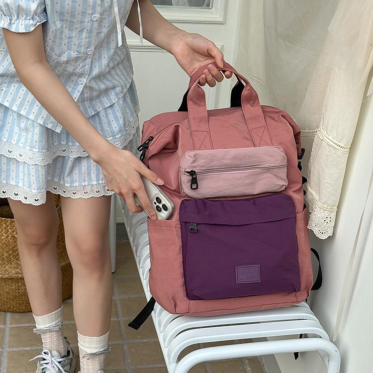 Schoolbag New Retro Schoolbag Female College Student Contrasting Color Backpack Large Capacity Lightweight Outdoor Sports Travel Mountaineering