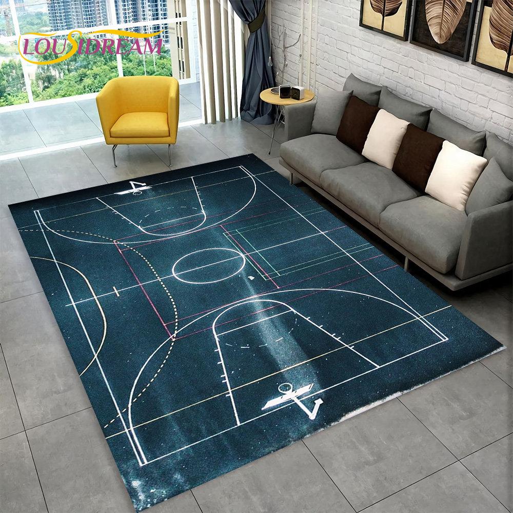 Covor 3D cu Desen Animat Teren de Baschet Mare, Covor pentru Living Dormitor Canapea Sală de Joacă Decor, Covoraș de Podea Antiderapant pentru Copii