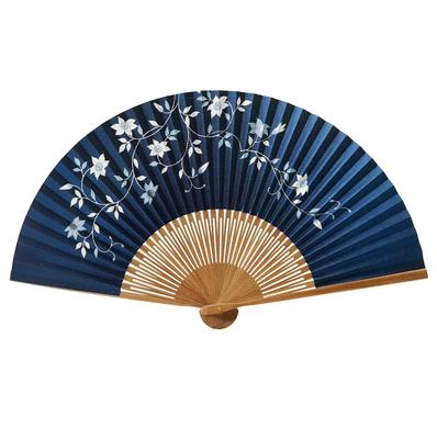 Hanakanzashi Folding Fan with Iron Wire Set with Fan Iron Wire Women's Pattern, Case, 21.7cm, (Blue)
