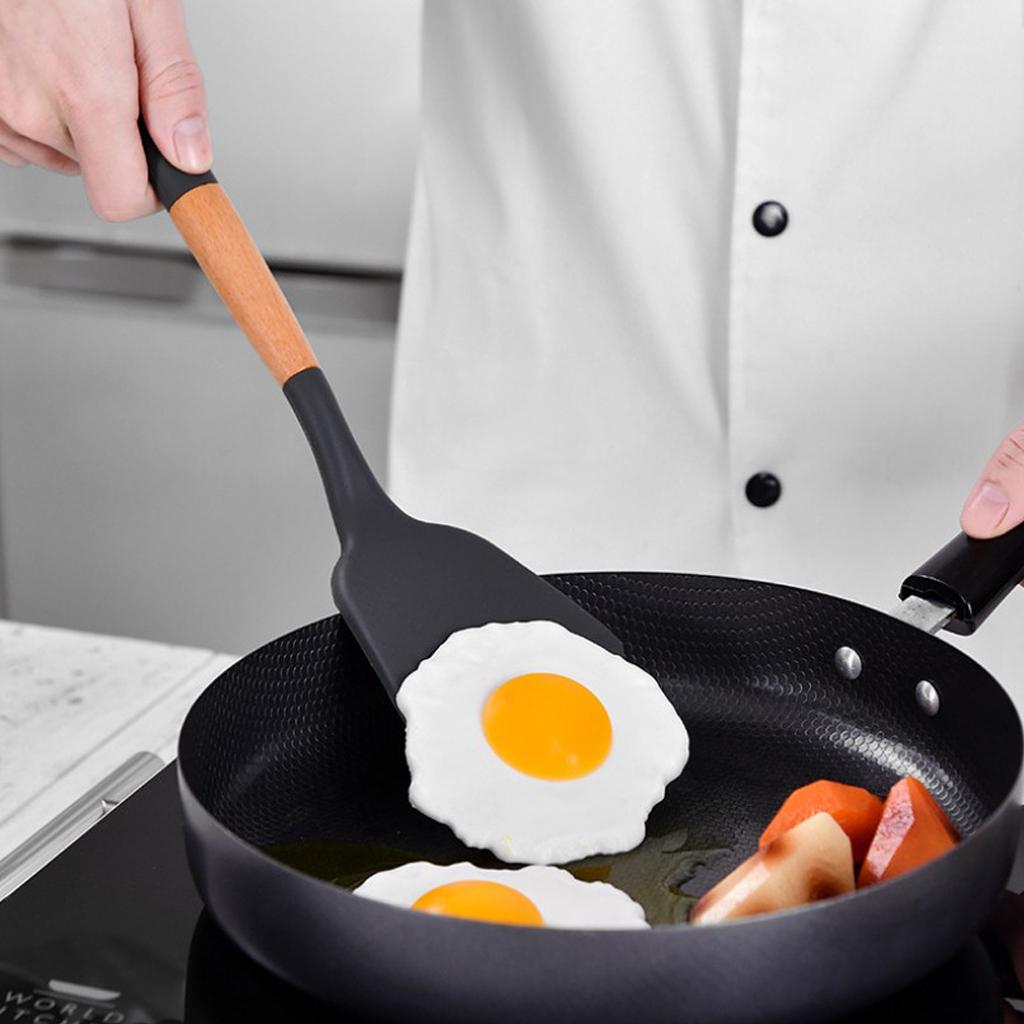 

1 комплект силиконовых кухонных принадлежностей с деревянной ручкой для кемпинга, пешего туризма, альпинизма B