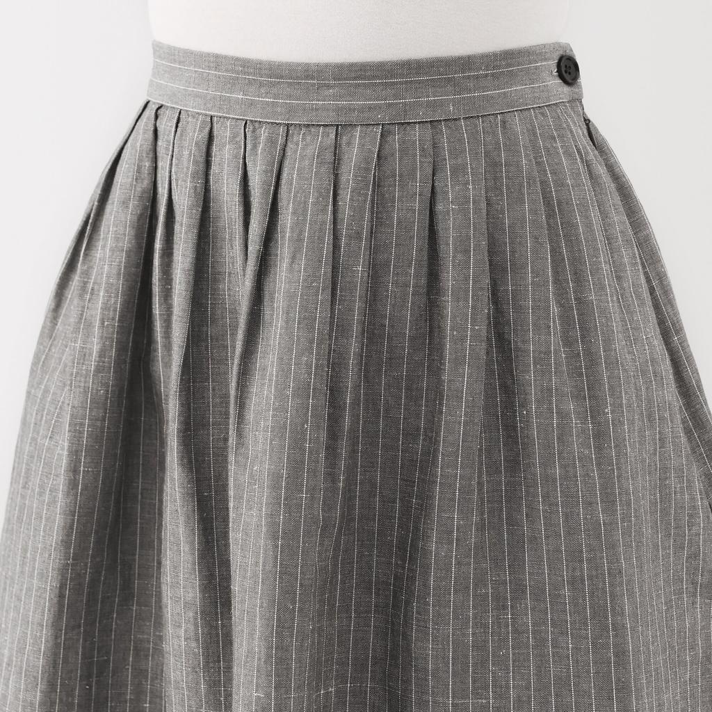 MUJI Women's Hemp Cotton Easy Long Skirt, Gray Stripe, BE1VBA5S, Women's XL