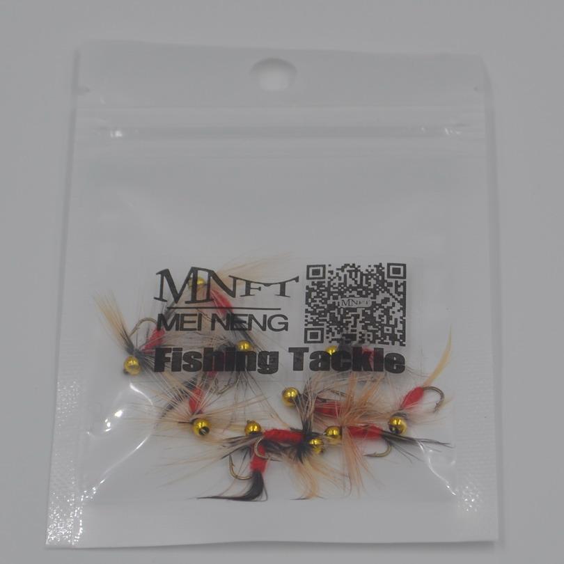 MNFT 10PCS 14# Gold Beadhead Long beard Nymph Red Body Fishing Fly Artificial Bait