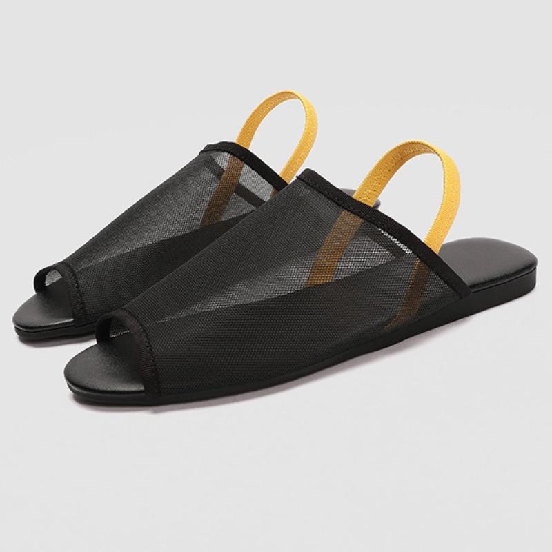 

Fashion Concise Mesh Hollow Breathable Flat Slippers Women Sexy Open Toe Back Strap Casual Shoes Fashion Comfort Designer Brand Sandals 40 чёрный