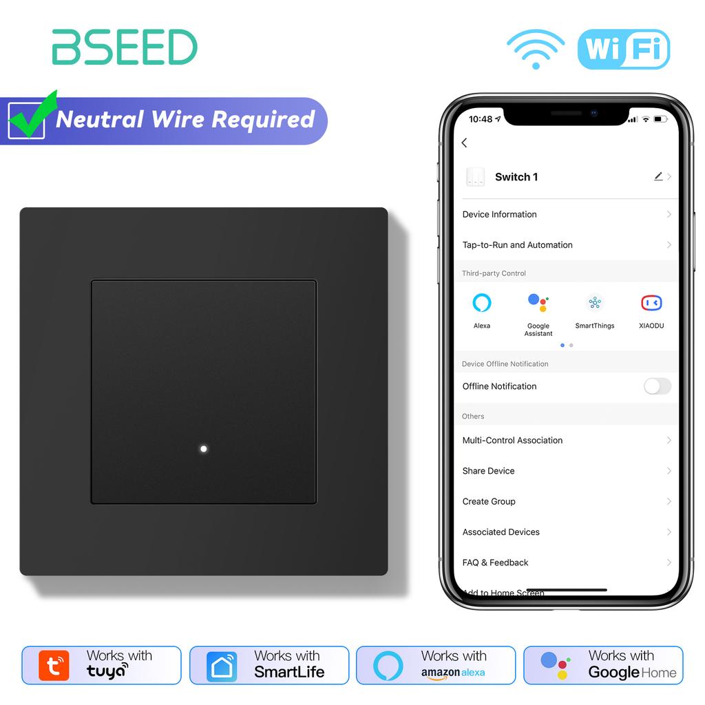 BSEED WIFI Klick-Schalter Wand Smart Klick Licht Kunststoffschalter Gelbe Hintergrundbeleuchtung Kunststoffrahmen EU-Standard Tuya APP Schalter