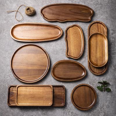 Acacia Wood Tea Tray Japanese Style Heat Resistant Wooden Tray Plate Coffee Tableware Dried Fruit Snack Plate Tea House