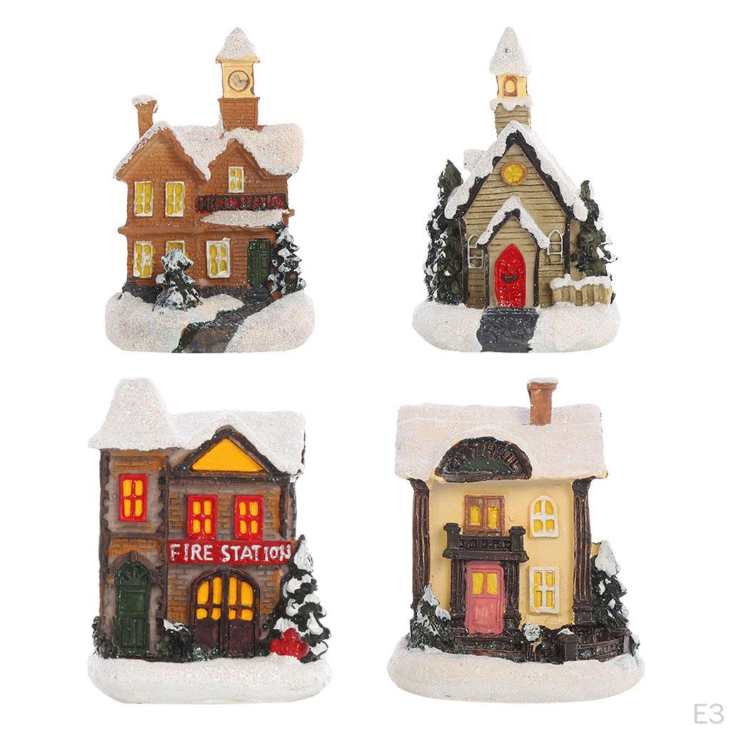 House Decoration LED Lights Christmas Town Scene Desktop Ornaments Figurines Buildings Battery