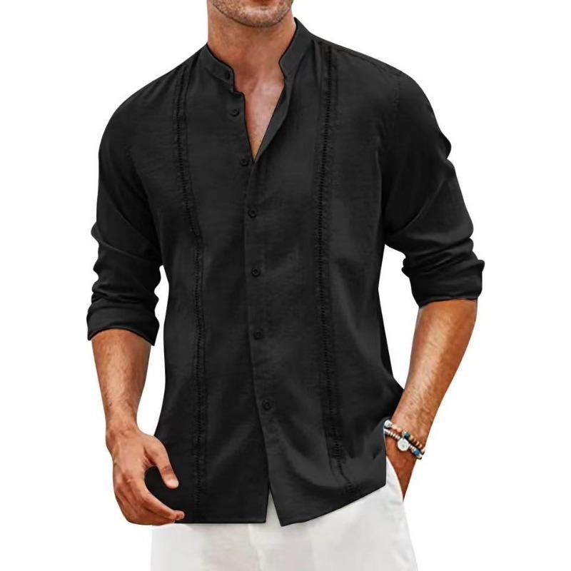 Cotton linen shirt stand-up collar European and American men's casual buttons summer beach vacation