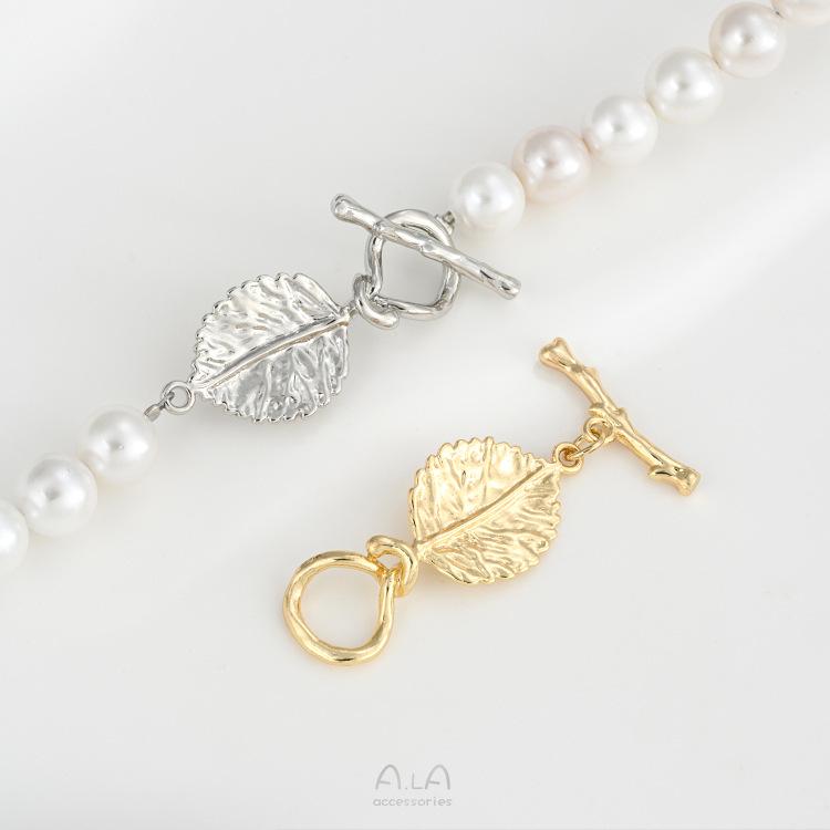 14K Gold-Plated Thick Gold Leaf Branch and Tree Seed OT Buckle for DIY Handmade Necklace Accessories