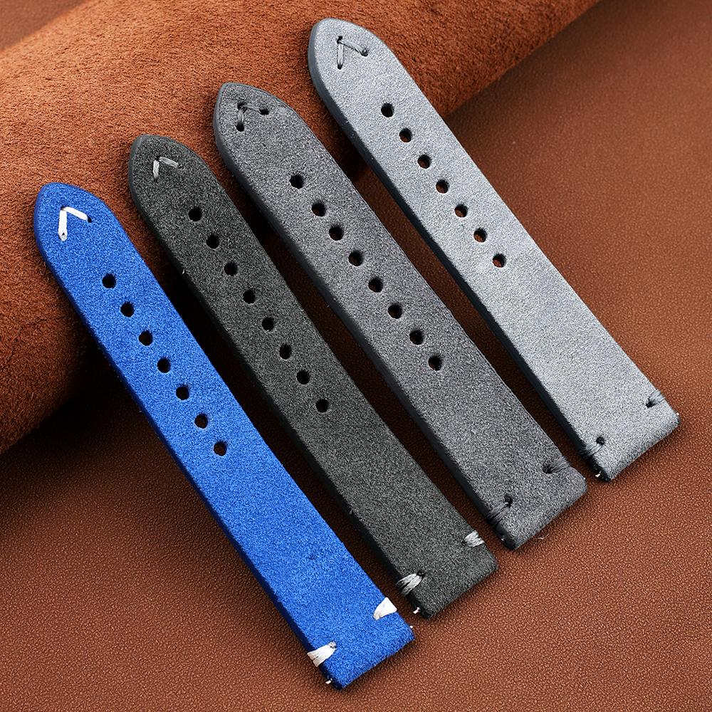Wildleder Echtes Leder Uhrenarmband 20mm 22mm Vintage Handgenähtes Armband Grau Blau Schnellverschluss Uhrenarmband Zubehör