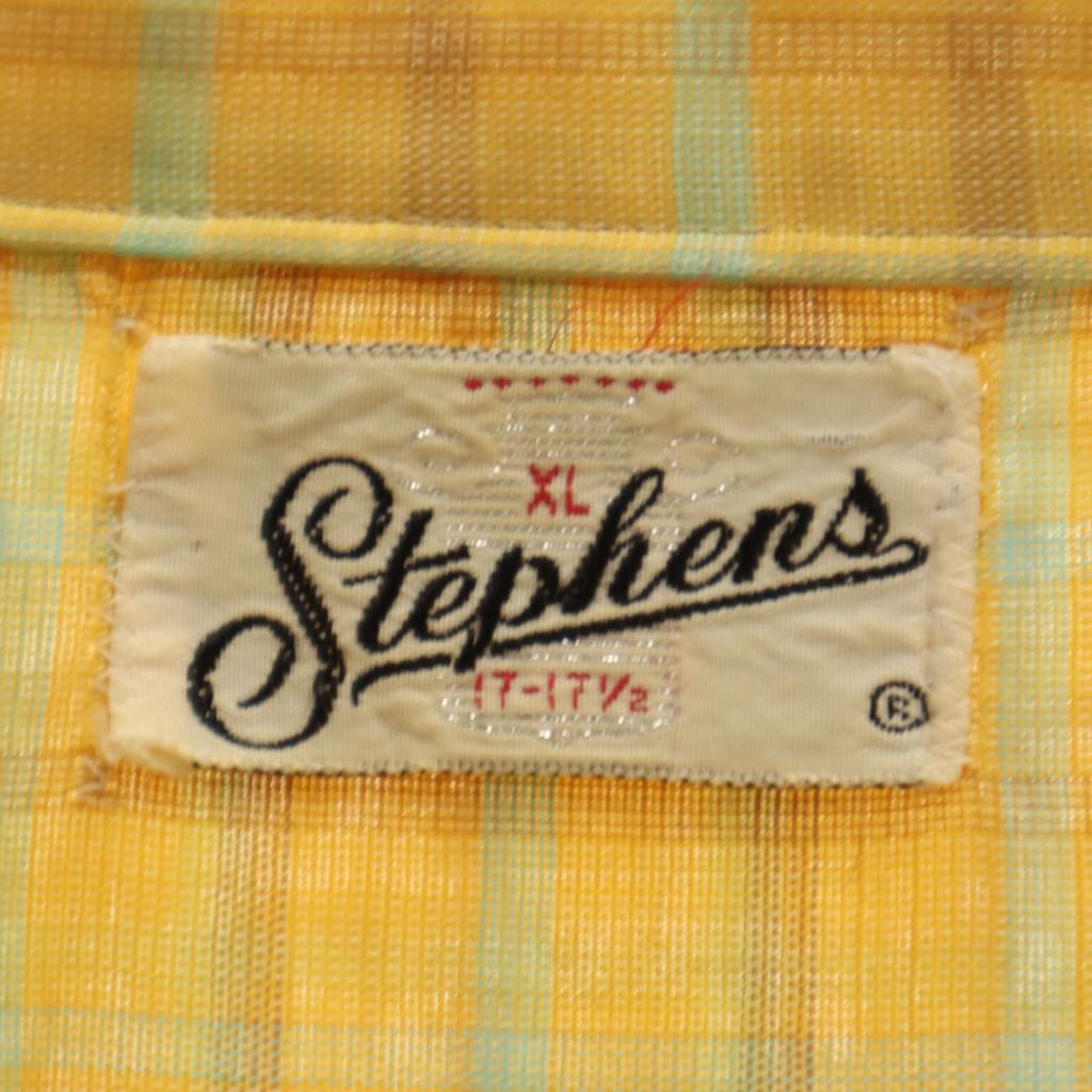 Stephens 60s Vintage Check Pattern Short Sleeve Shirt XL Yellow Men's Used