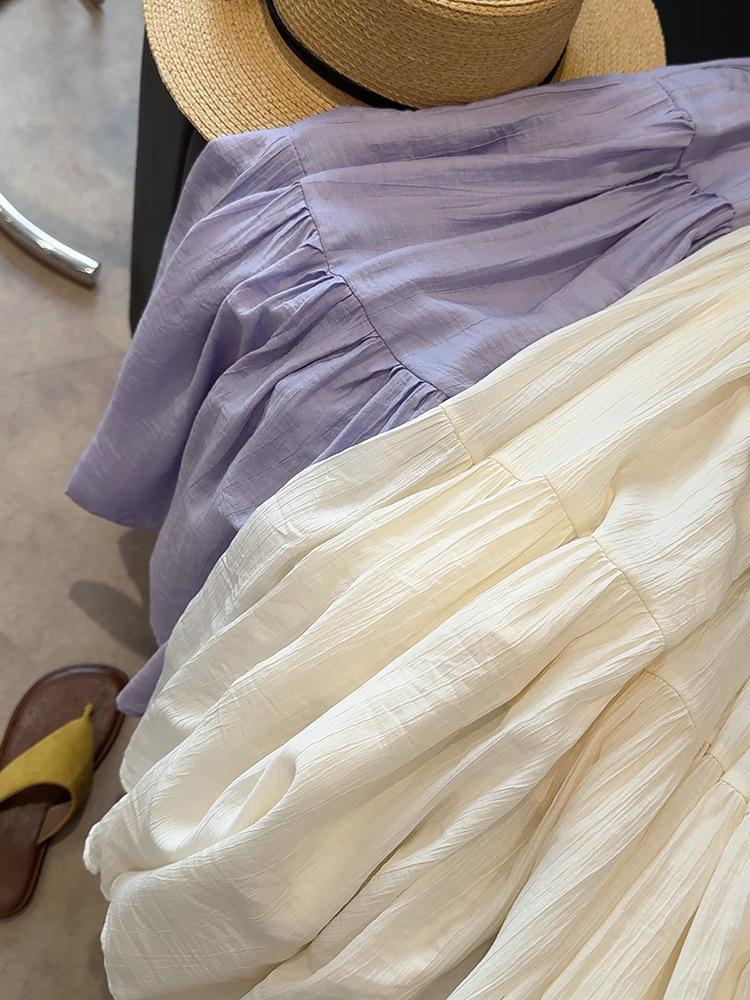 2026 Spring Women's High Waist A-line Pleated Skirt, Gentle Ice Silk Cotton Linen, Fat-Concealing Cake Design