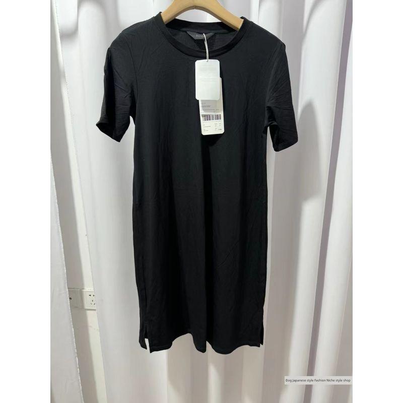 

Domestic Order Niche Style Pure Yuan Black All-Match Figure Flattering Short Sleeve Short Dress Size S Special Offer Black S