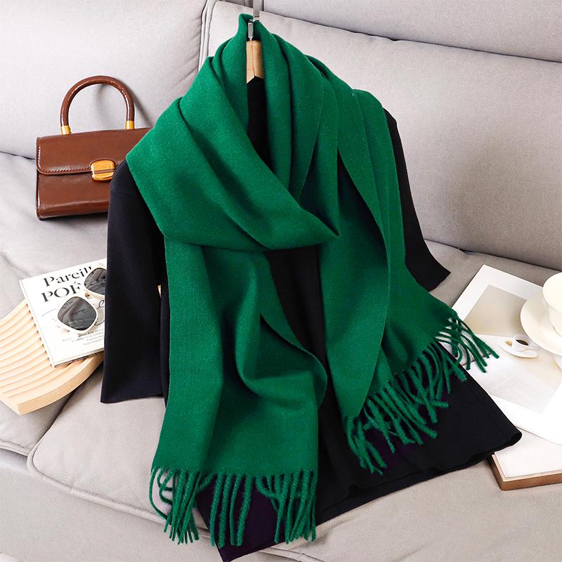 Luxe Effen Kasjmier Sjaal Dames Winter Kwastje Pashmina Zakdoek Sjaal Dame Dikke Pareo Zacht Buiten Winddicht Bufanda 30x190cm black