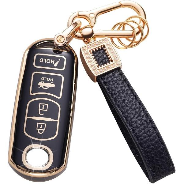 for Toyota Key Fob Cover with Leather Lanyard, Car Key Fob Case Compatible with 2018- Camry RAV4 Highlander Avalon C-HR Prius Corolla GT86 Smart Key