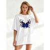 Oversized T Shirt Black Butterfly Print With Text For Casual Wear