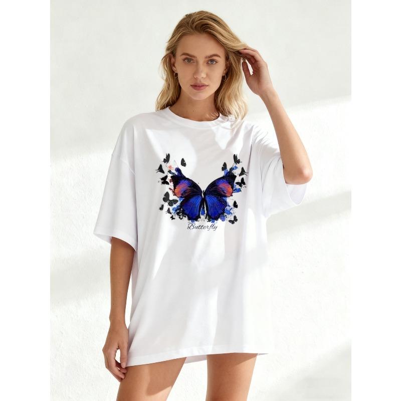 Oversized T Shirt Black Butterfly Print With Text For Casual Wear