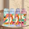 1PC Abstract Color Block Bird Couple 750ml Color Plastic Sports Water Bottle Leakproof Flip Straw Lid Suitable for Sports Office Home Use
