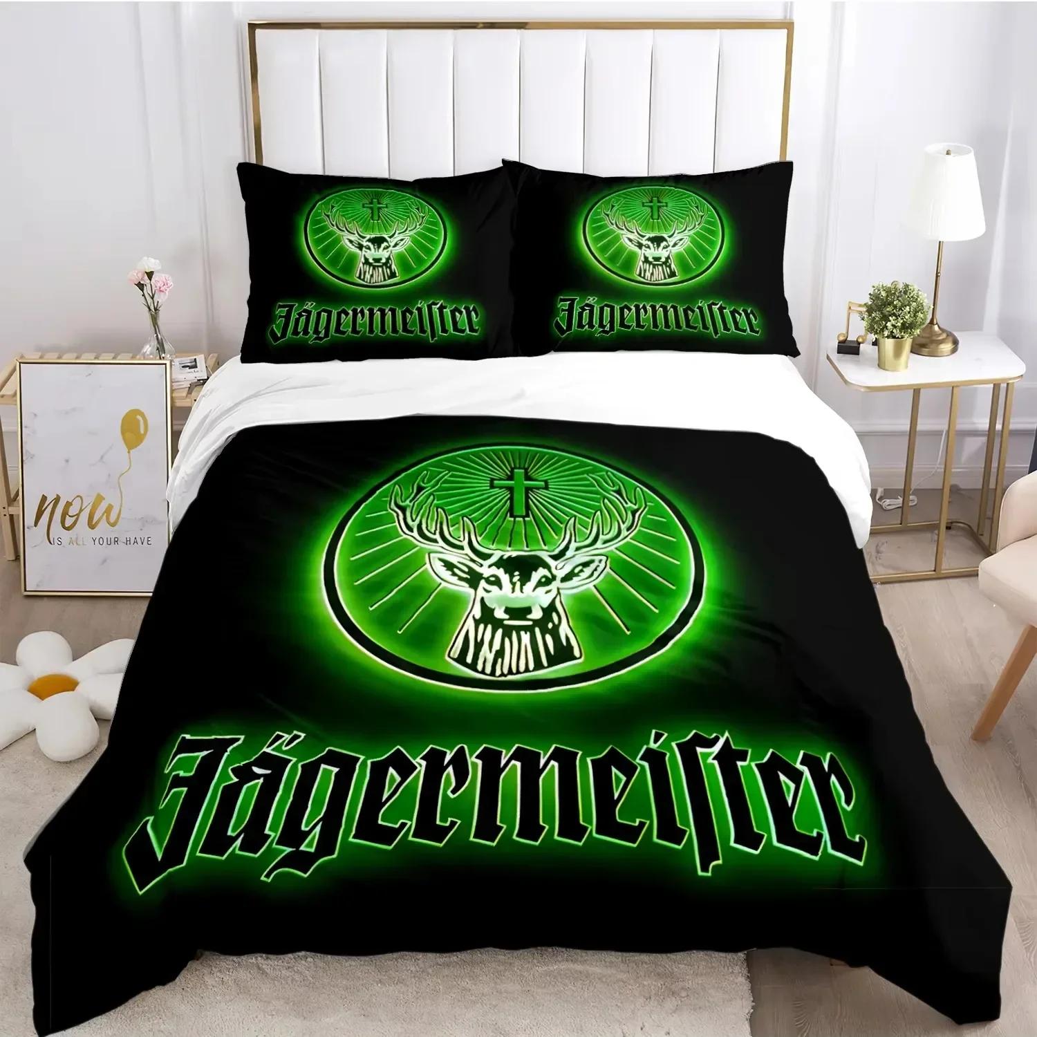 

Новий комплект постільної білизни J-Jagermeister з оленем Kawaii, покривало, ковдра та наволочки Односпальний, Двоспальний, Queen, King AU Double 180x210cm