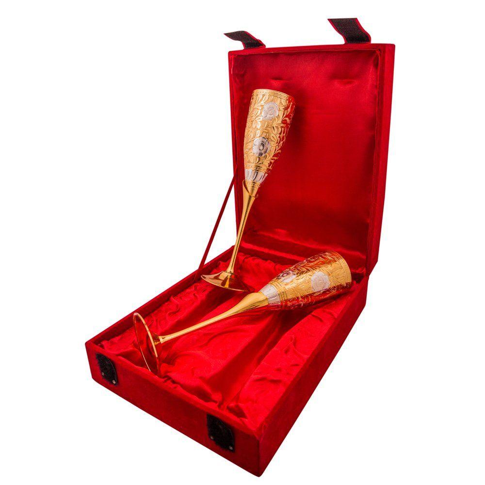 Silver and Gold Plated Brass Wine Goblet/Wine Glasses Set of 2 Pieces (Gold Plated Wine Glass Set)