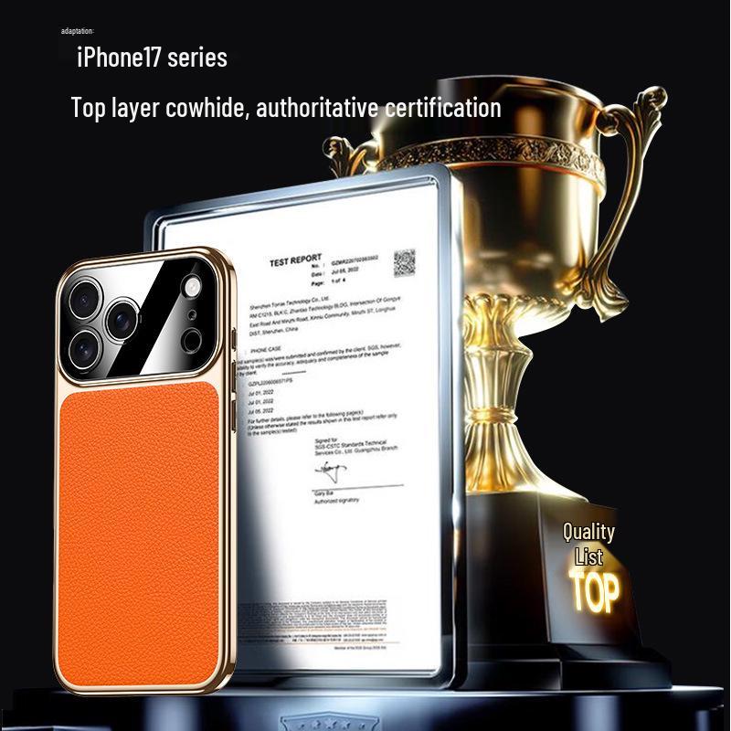 Luxury Electroplated Cowhide Protective Case for iPhone 17 Pro Max - Unisex, Soft Shell