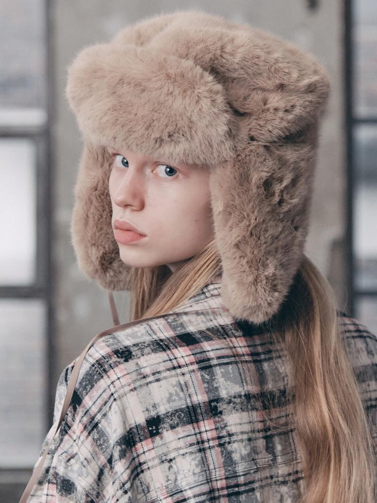 ASIF CALIE Vegan Fur Trapper Hat Beige