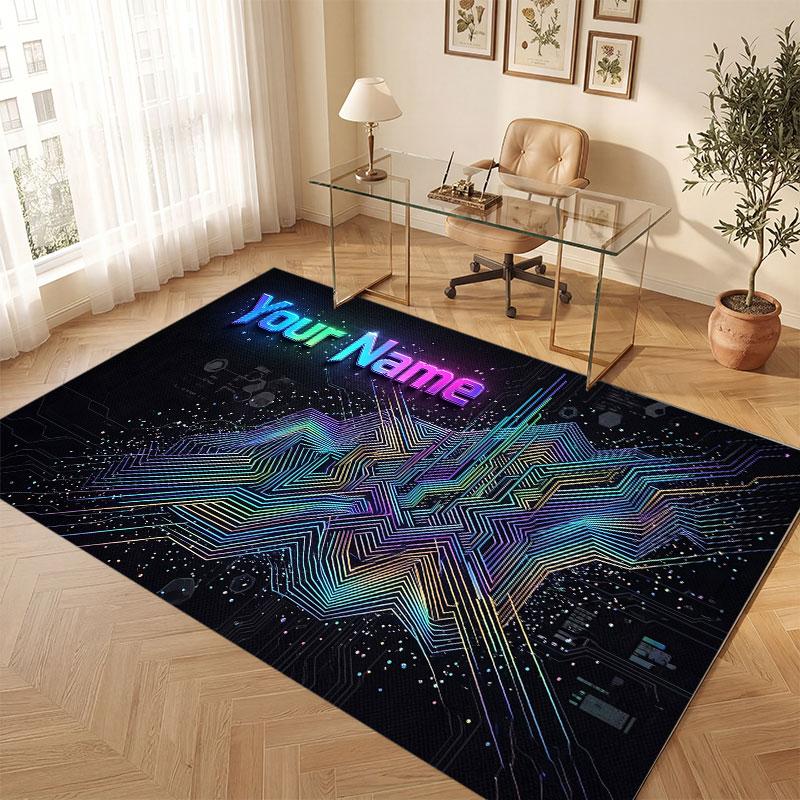 Stadt Cyberpunk Thema Kristall Samt Boden Teppich Personalisiert Benutzerdefinierter Name Text Warmer Teppich Heimdekoration